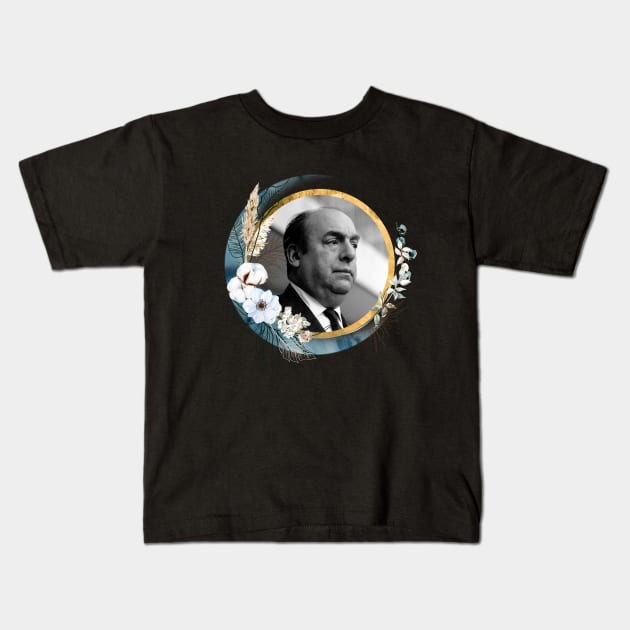 Pablo Neruda Kids T-Shirt by TheLiterarian